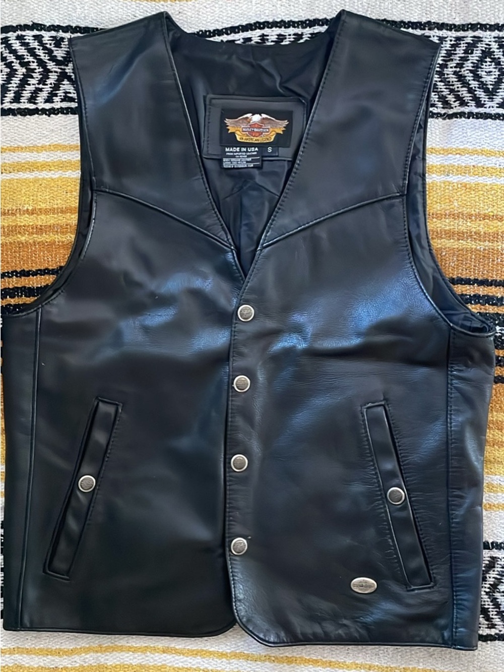 Harley-Davidson Black Leather Snap-Front Vest